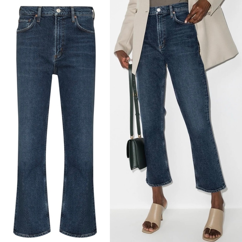 Agolde- Wilder Mid Rise Dark Wash Cropped Straight Leg Jeans Size 25 Everyday